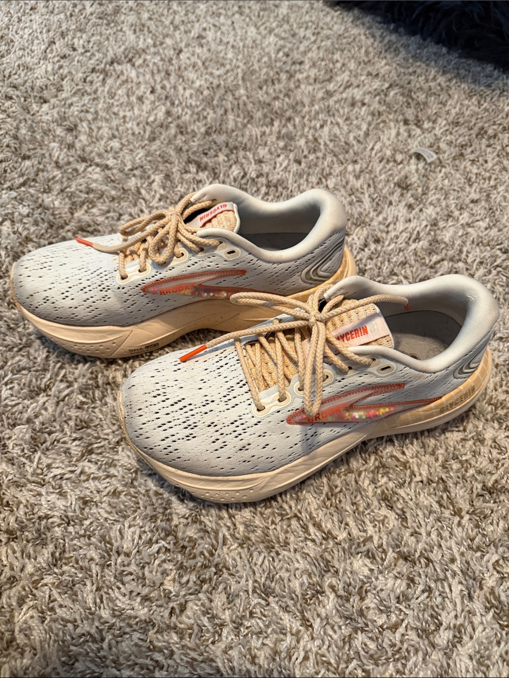 Brooks Glycerin Cream and Light Grey Cream Running Sneakers with Orange Accents - Picture 3 of 5